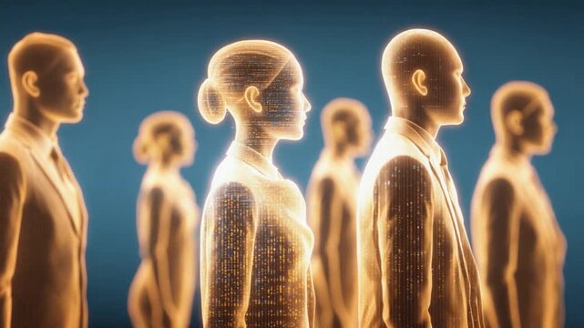 Visionary Collective: Silhouetted figures stand shoulder-to-shoulder, their forms radiating a luminous glow against a gradient backdrop, embodying a collective sense of purpose and vision.