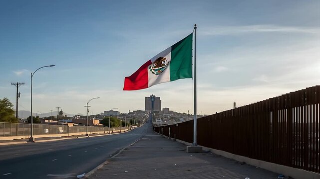 Sovereignty at the Border: The Mexican Flag Standing Tall in Ciudad Juarez Against the Skyline
