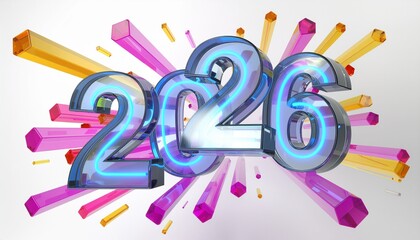 Stunning 2026 numerals burst with vibrant energy, perfect for celebrating future success and new beginnings with a modern, dynamic flair.