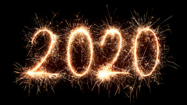 sparkling firework number 2020 new year isolated on white 