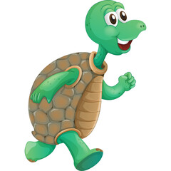 Obraz premium Cartoon Turtle Running With Happy Expression And Transparent Background