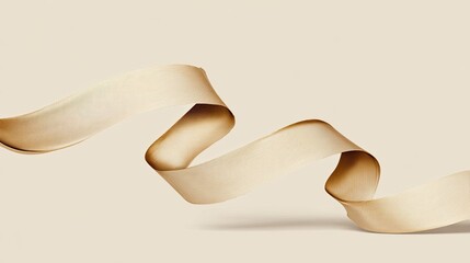 Beige ribbon curves against a light background, casting a soft shadow