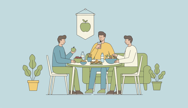 A cozy break room where employees are enjoying healthy snacks from a companysponsored wellness program promoting healthy eating habits.