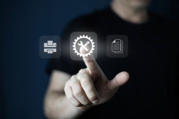 A man Touching service icon. Technical Support Center Customer Service Internet Business Technology Concept