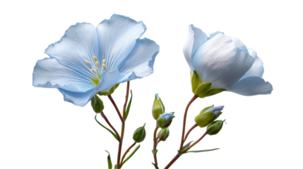 Delicate blue flax flowers with buds isolated