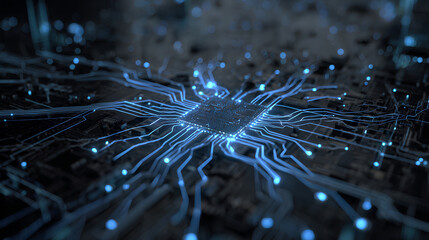 Technology background abstract science big data analysing neural network artificial intelligence futuristic electronic circuit board 3d rendering. Stock Illustration