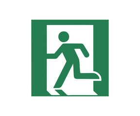ISO 7010 E001 – Emergency exit (left hand) sign illustration on transparent background. 