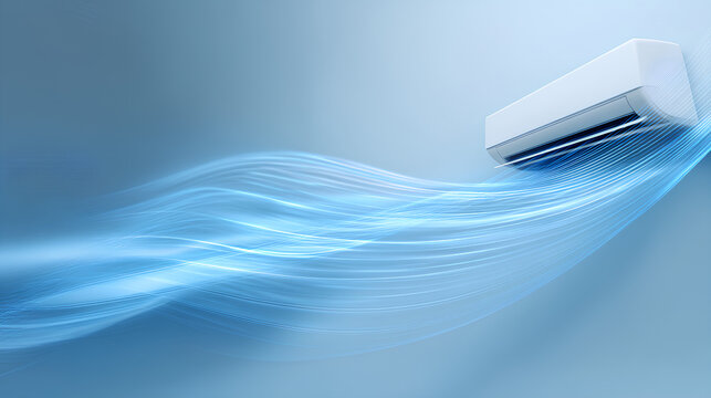 Transparent airflow wind wave with soft blue motion lines for air conditioner or fresh breeze concept Stock Illustration