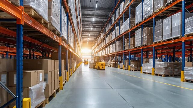ビジネスを支えるロジスティクス倉庫のフォークリフトと効率的な物流の現場風景
