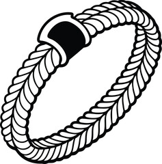 Braided rope bracelet silhouette isolated on white background