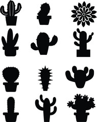 Collection of cactus silhouettes isolated on white background
