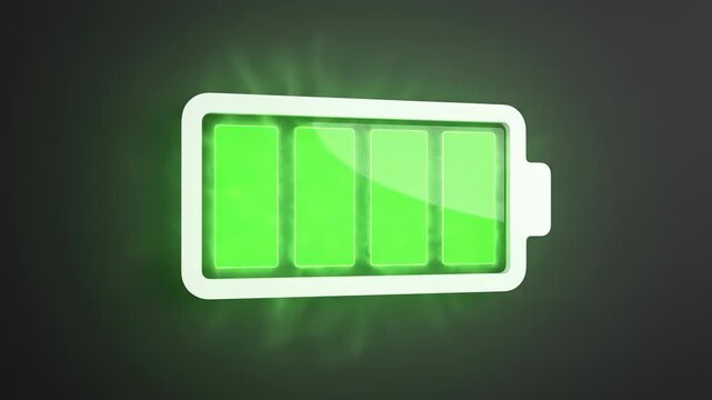 Battery charging progress displayed in three frames, showcasing gradual increase in charge level with vibrant green indicators, emphasizing energy replenishment and technology advancement
