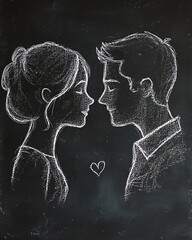 Chalkboard drawing woman  man  couple