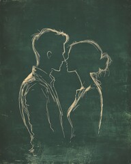 Chalkboard drawing woman  man  couple