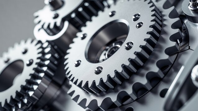 close-up of metal gears meshing together, industrial machinery concept