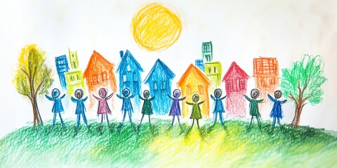 Teamwork concept illustrated through a handsketched town