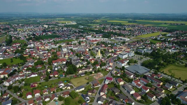 Aerial view around the city Pocking in Germany., Bavaria on a sunny afternoon in spring.