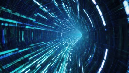 Obraz premium Abstract Light Speed Tunnel with Blue and Green Streaks.