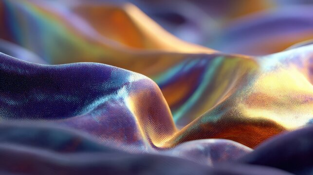 Shimmering iridescent fabric with flowing waves and highlights. - Powered by Adobe