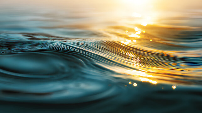 Transparent water waves in sunlight background.