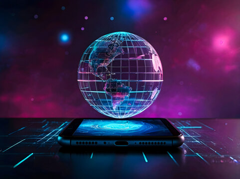 Global network technology world connection mobile phone digital communication worldwide internet business data 5g