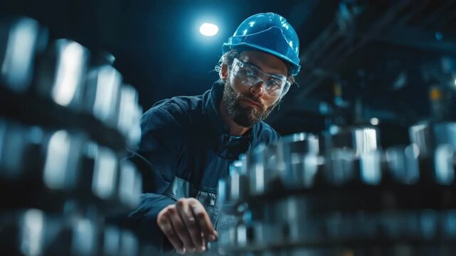 Maintenance specialist closely examining mechanical parts under bright lighting identifying early signs of wear through visual assessment to ensure equipment reliability.