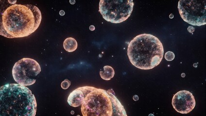 Naklejka premium Cosmic Bubbles - A Celestial Dance of Spherical Nebulae in Space.