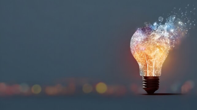 Creative idea concept with light bulb and digital network