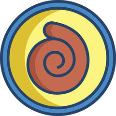Circular Emblem with a Spiral Design in Earthy Tones Yellow Blue and Red Detailed Icon for Abstract Concepts
