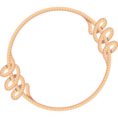Circular Rope Frame With Knotted Ends In Light Brown Isolated On White Background