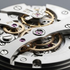 Modern Watch Movement Close-Up: Balance Wheel, Bridges, and Gilded Components Showcasing Precision