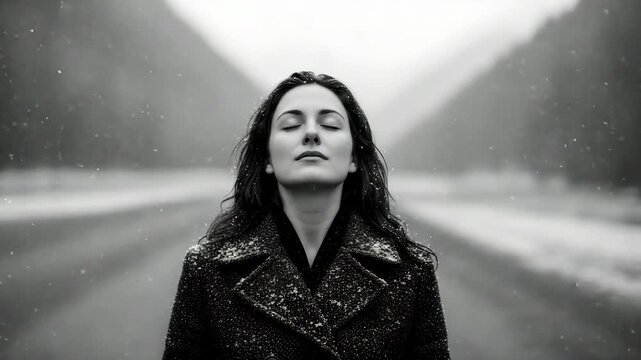 Black and White Portrait of Calm Woman