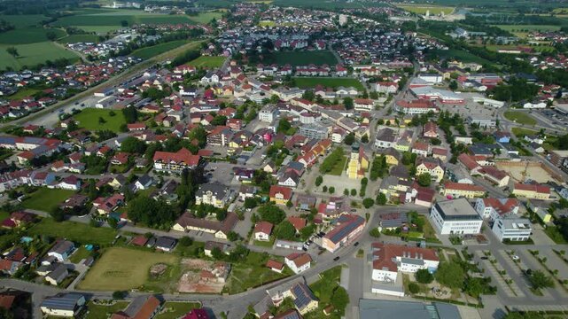 Aerial view around the city Pocking in Germany., Bavaria on a sunny afternoon in spring.