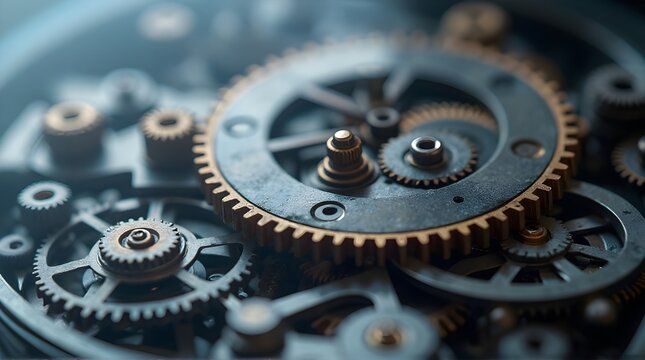 Vintage Mechanical Watch Movement Gears and Cogs Detail: Intricate Horological Craftsmanship
