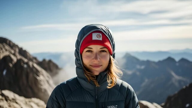 Woman in Beanie Smiling in the Mountains