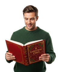 Reading a christmas carol cozy home book engaging experience isolated on transparent background