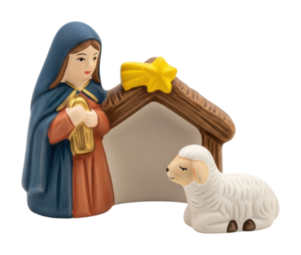 Nativity scene with mary and lamb home religious isolated on transparent background