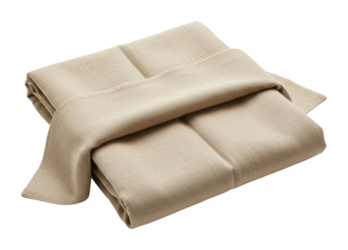 Elegant folded beige fabric home textile isolated on transparent background