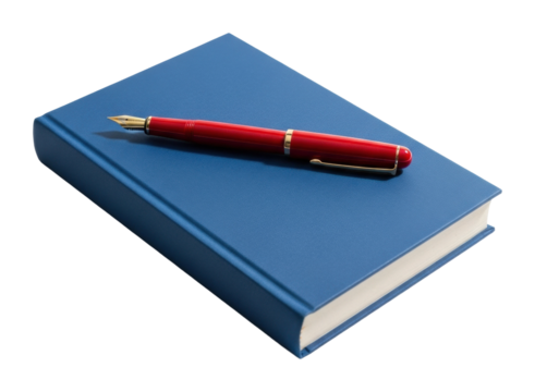 Writing inspiration blue notebook and pen on isolated on transparent background