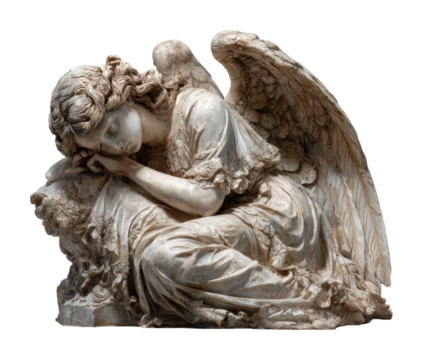 Emotional angel sculpture gallery marble isolated on transparent background