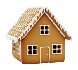 Gingerbread house decoration winter wonderland food cozy scene isolated on transparent background