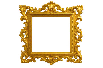 Ornate gold picture frame with rococo style decor and elegant antique details, creating a luxurious border on transparent background