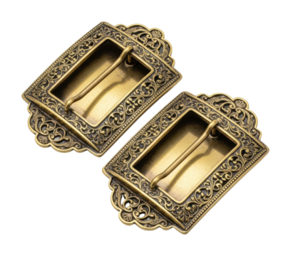 Antique belt buckles showcase vintage market product display isolated on transparent background