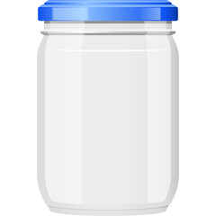Clear Glass Jar With Blue Lid Isolated On White Background No Contents