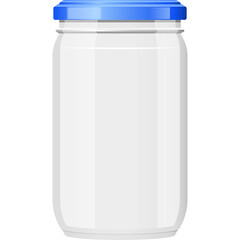 Clear Glass Jar With Blue Lid Transparent Background Isolated On White Studio Lighting