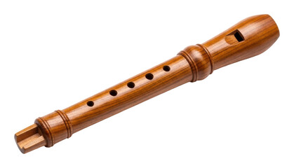 Fototapeta premium Playing melodies on a wooden recorder home music instrument isolated on transparent background