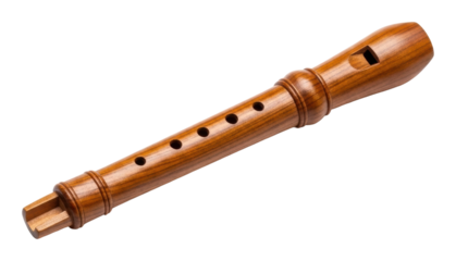 Playing melodies on a wooden recorder home music instrument isolated on transparent background