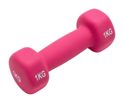 Strength training exercise with pink dumbbell at home gym environment isolated on transparent background