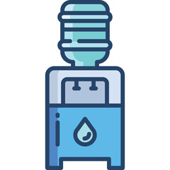 Clean Blue Water Cooler Dispenser With Water Bottle And Droplet Icon On Transparent Background For Hydration And Refreshment