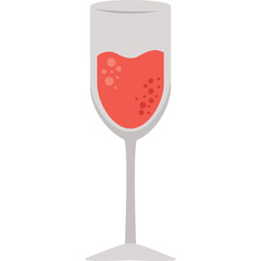 Clear glass flute filled with red liquid and bubbles on a transparent background representing celebration and refreshment